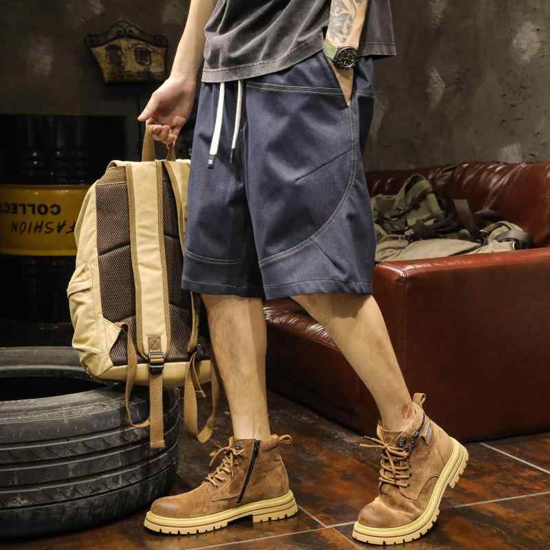 メンズ アメリカ ストリートの メンズ ワーク ショーツ パッチワーク ひんやり 涼しい 快適 パンツ 夏 薄手 ドローストリング ストレート パンツ クール 軽やか ラフ ストレッチ性 カジュアル ファッション かっこいい