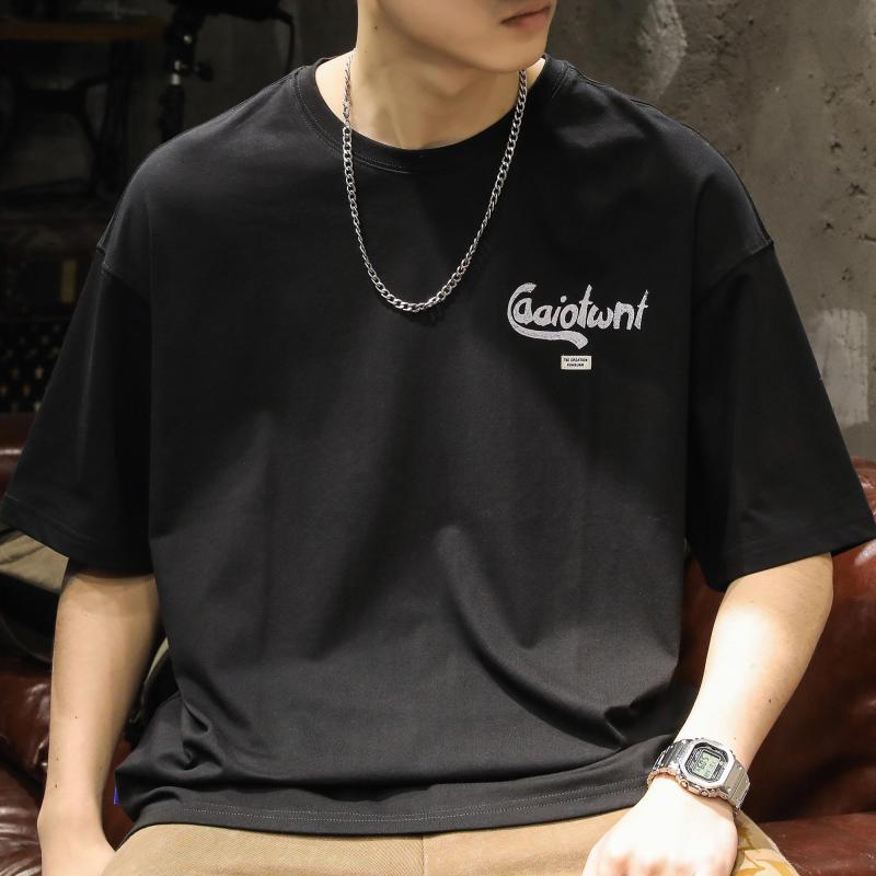 Tシャツ メンズ シャツ 半袖 夏 イン 文字 プリント 白 ラウンドネック ゆったり ファッション かっこいい カジュアル