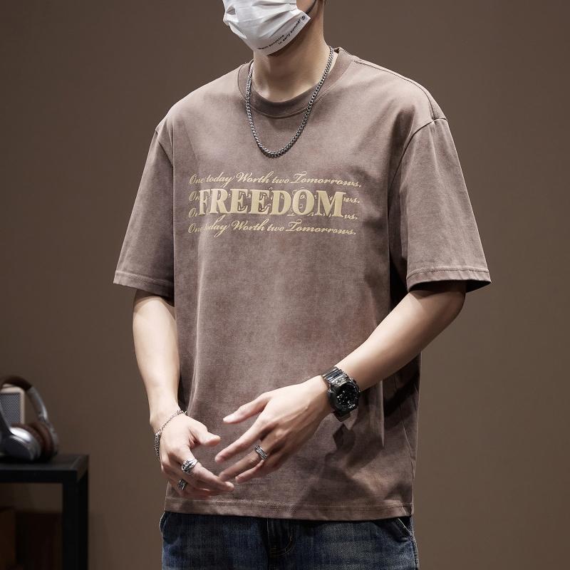 Tシャツ メンズ 夏 レトロ ラウンドネック 半袖 シャツ 大きめサイズ 綿 半袖 薄手 カジュアル ファッション