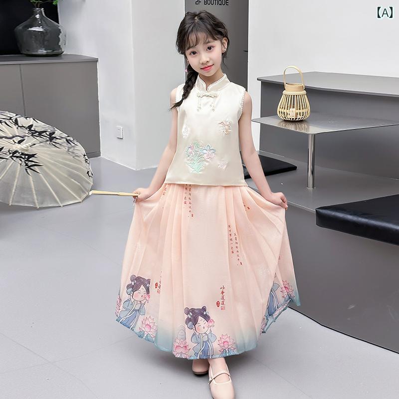 子供服 スーツ 漢服 夏 チャイナ風 ノースリーブ お祝い お呼ばれ かわいい キュート ラブリー ギフト 女の子 キッズ