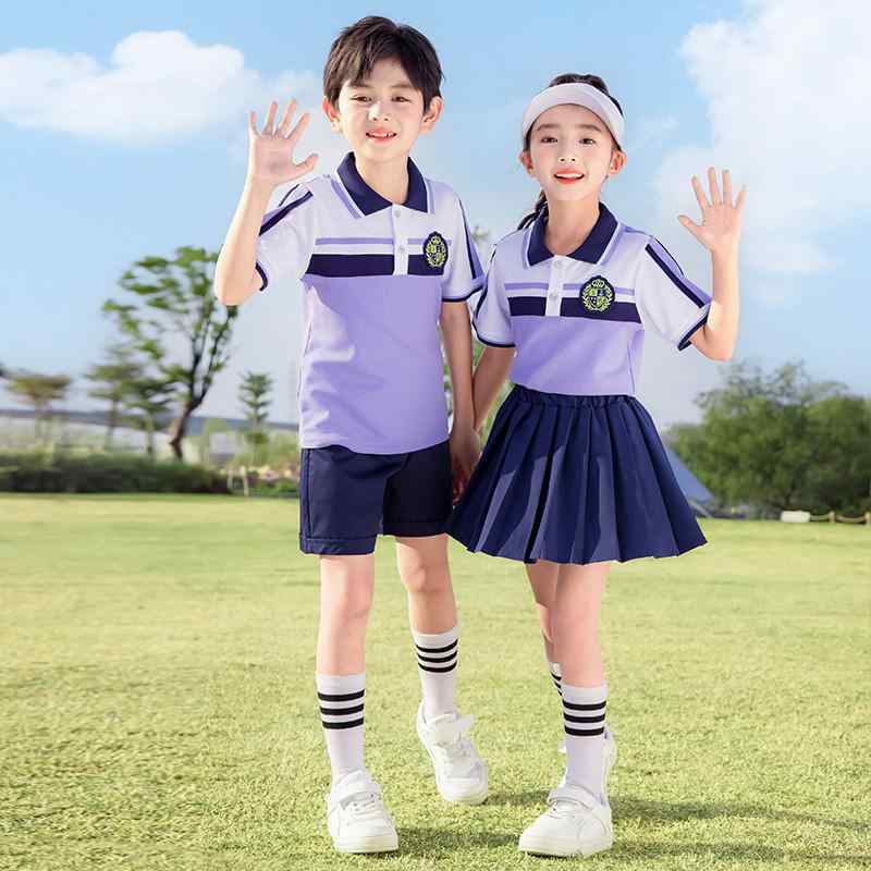 キッズ 子供 幼稚園 制服 セット 春秋 夏 3点 セット カレッジ 小学校 パープル 長袖 半袖 おしゃれ かわいい 短パン スカート