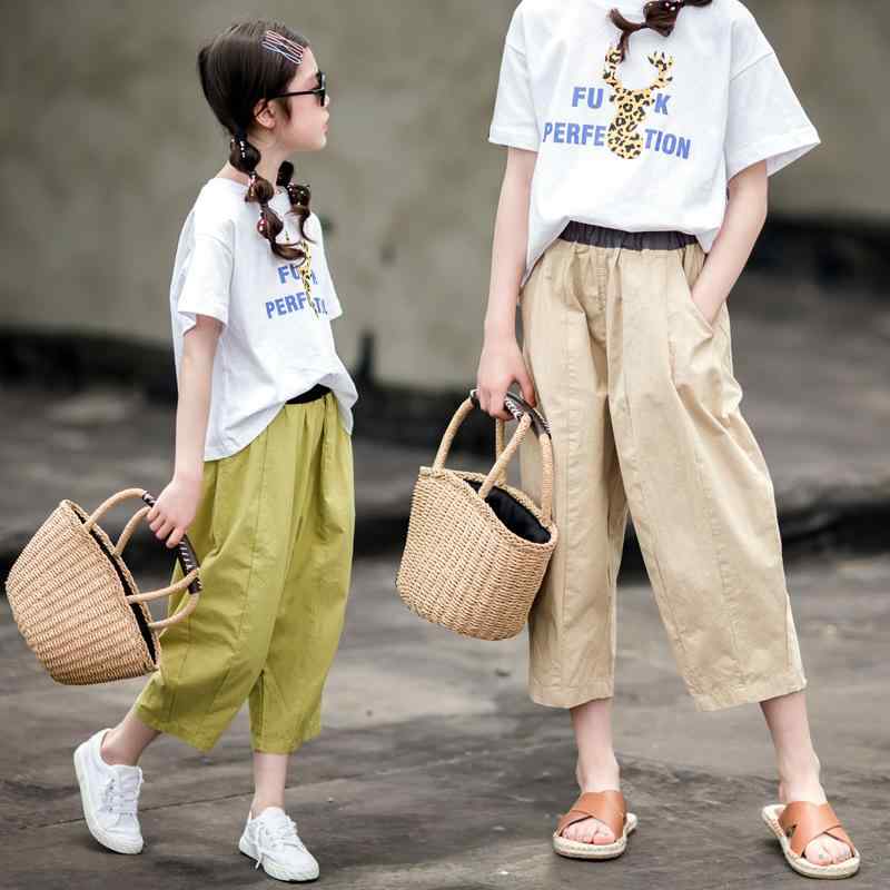 子供服 キッズ 女の子 プリンセス ファッション 夏 韓国 コットン 九分丈 カジュアル パンツ ズボン ゆったり