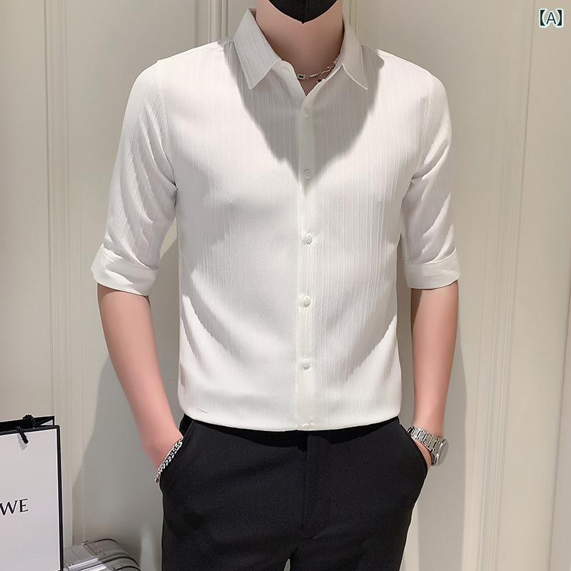 メンズ トップス メンズ 七分袖 プルオーバー 韓国 商行為 心地好い 夏 薄っぺら ひんやり 冷やりとした 好いたらしい か細い 半袖 成人男性 か細い相応う