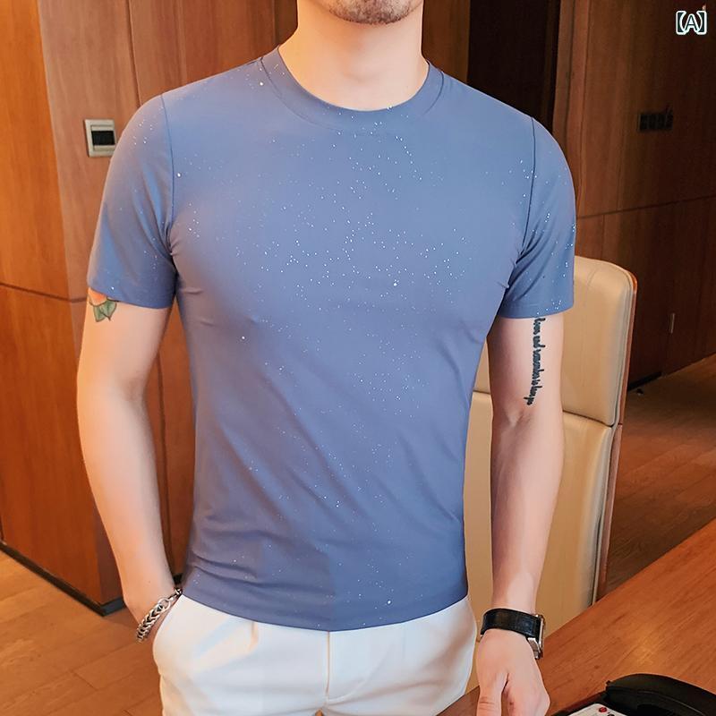 メンズ トップス Tシャツ 半袖 夏 ひんやり 涼しい 快適 薄手 インナーウェア カジュアル ラウンドネック メンズ 無地 しわ防止