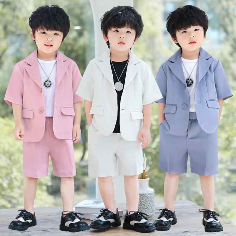 春夏 男の子 半袖 スーツ パンツ シャツ ネックレス セット 英国 子供服 フォーマル キッズ ベビー さわやか カジュアル シンプル