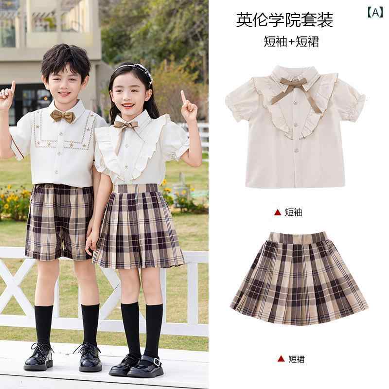 子供服 キッズ ファッション 男の子 女の子 英国 制服風 カレッジ セットアップ 夏 カジュアル 音楽会