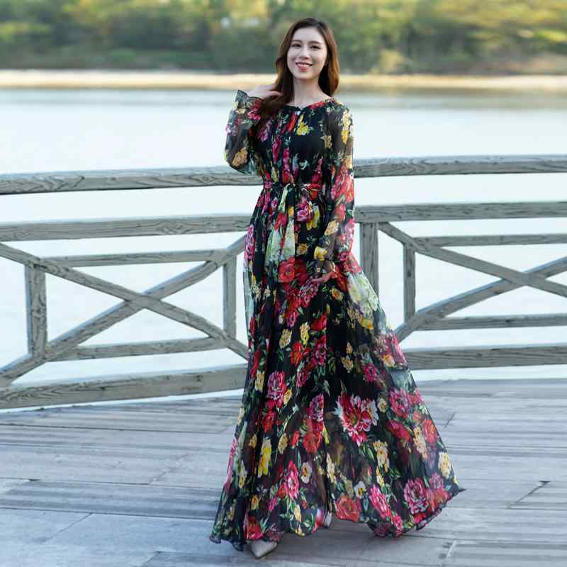 レディース エスニック 流行り物 今めかしい 御召しもの シフォン 長袖 夏 大きめ大きさ 立ち会い場 レングス 花柄 砂浜 スコート 足関節丈 窈窕たる ロング スコート