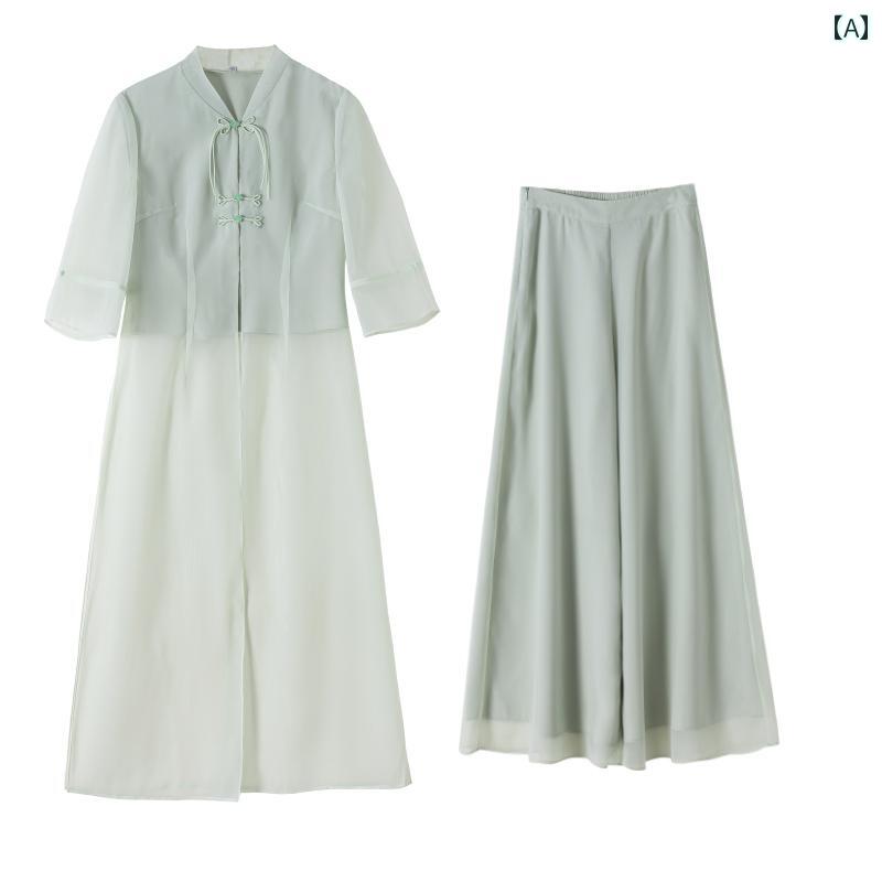チャイナ風 漢服 芸術 チャイナドレス セットアップ 瞑想茶 夏 唐 スーツ ボトムス セット レトロ|セキュアデポ