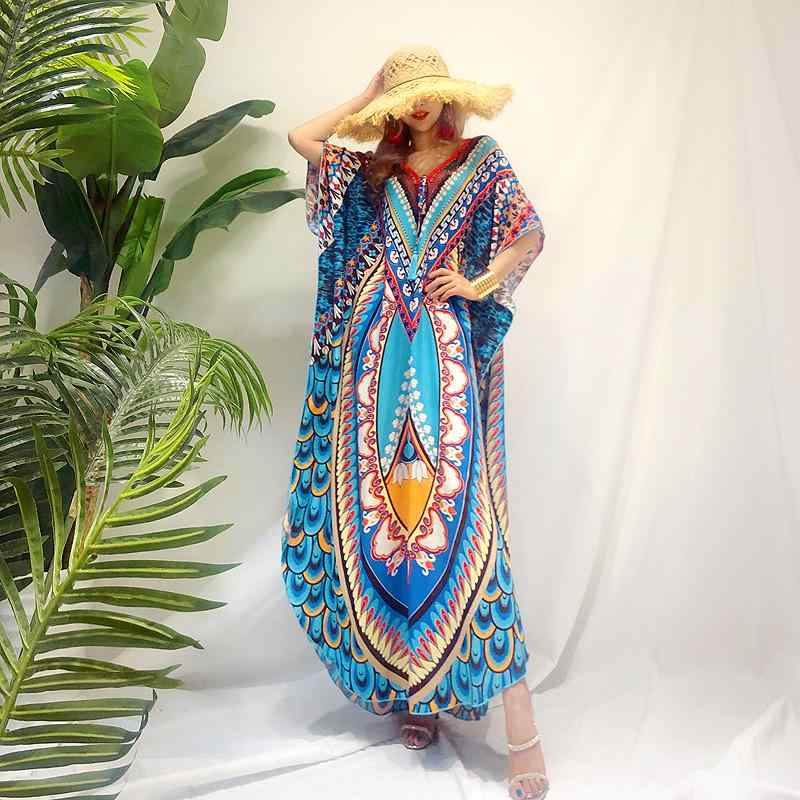 レディース 夏 流行り物 ボヘミアン Vのど首 ゆったり酉の方角 ティーシャツ ロング スコート お召しもの
