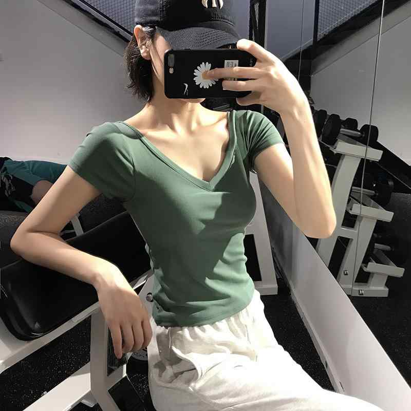レディース スポーツ Tシャツ タイト ストレッチ ニング Vネック スリム 半袖 魅惑 フィットネスウェア トレーニング ヨガ トップス 夏 アウトドア