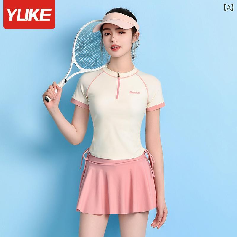 レディース ファッション 夏 夏 ラウンドネック スパンデックス ポリエステル スカート セパレート 半袖 水着 スイム ウェア