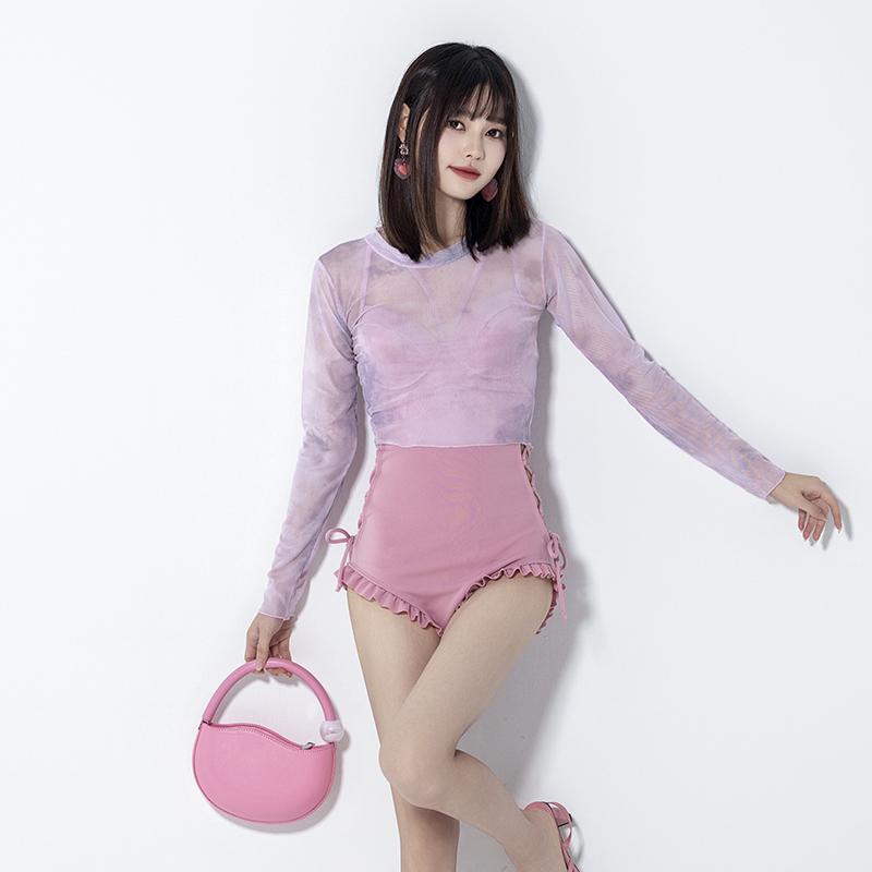 ワンピース 水着 レディース ファッション 夏 プール 海水浴 ビーチ レジャー バックレス ピンク カジュアル 長袖 ショートパンツ 魅惑 韓国
