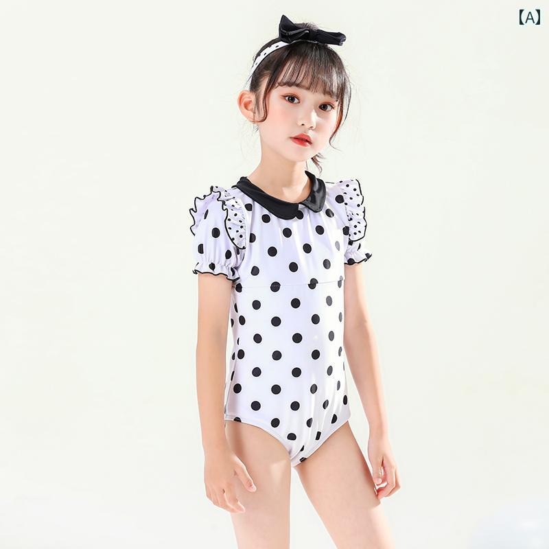 キッズ ワンピース 水着 レディース ファッション 夏 プール レジャー 海水浴 子供 キッズ リトル プリンセス ホワイト ドット 水玉 かわいい
