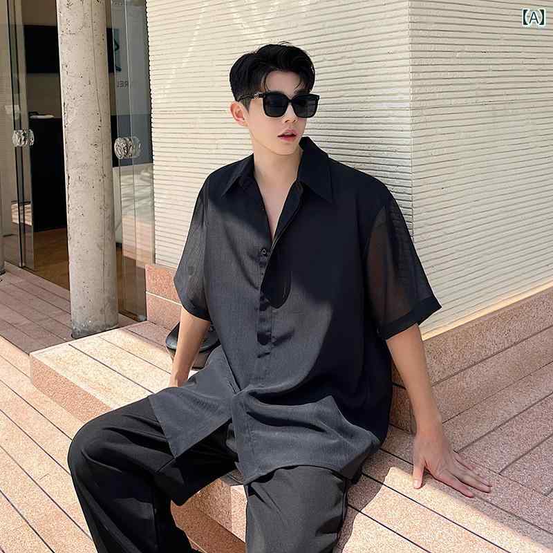 夏 ポインテッドカラー ジッパー装飾 メンズ 半袖 シャツ オールシーズン メンズ ゆったり オシャレ ファッション