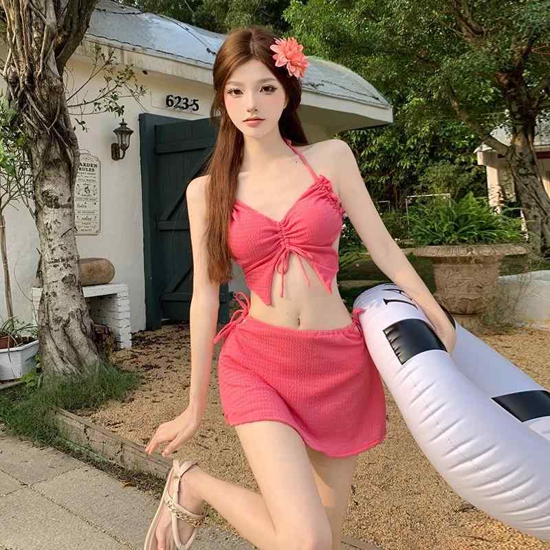 水着 ビキニ 3点 魅惑 ローズレッド ネット 温泉 Vネック レディース 海 プール レジャー 海水浴 夏 スイムウェア｜セキュアデポ