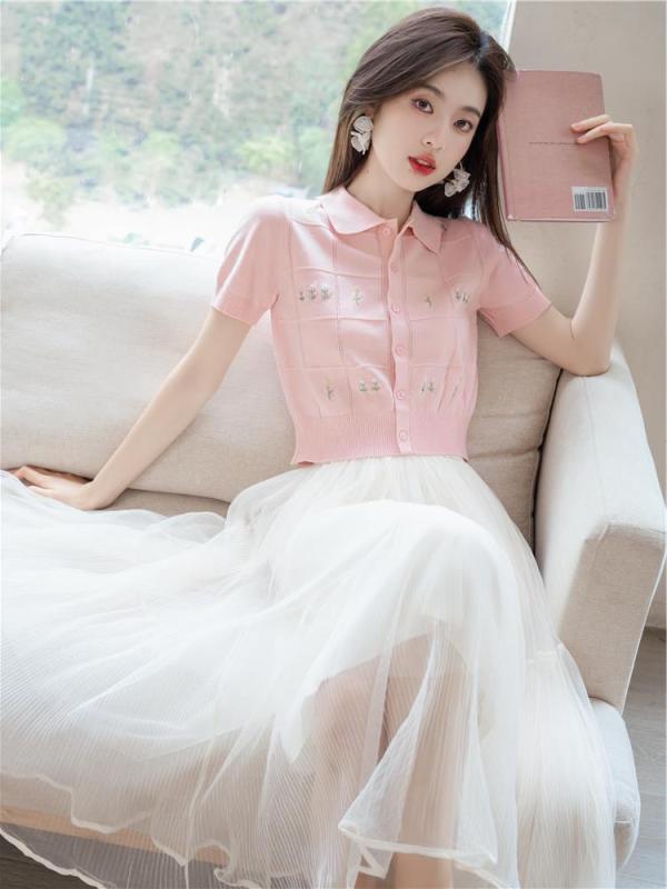 レディース フレンチ スーツ トップス スカート メッシュ 2点セット 半袖 夏 セットアップ 婦人服 レディース