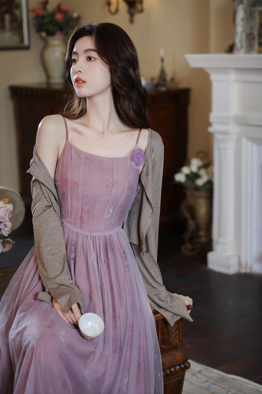 レディース 婦人服 ワンピース ドレス レトロ ウエストマーク フリル シフォン 夏 カーディガン セット｜セキュアデポ