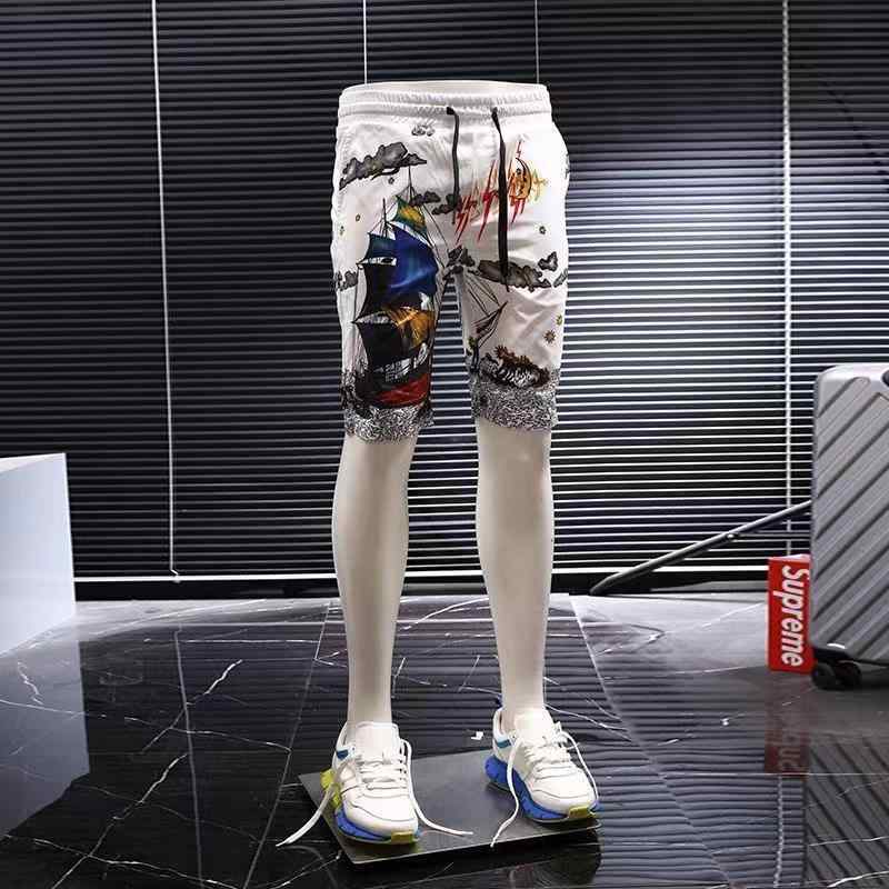 メンズ ショーツ 夏 快適 クォーターパンツ 白 スリム カジュアルパンツ 韓国 巾着 ストレッチ ハイウエストパンツ スリムフィット ストレート