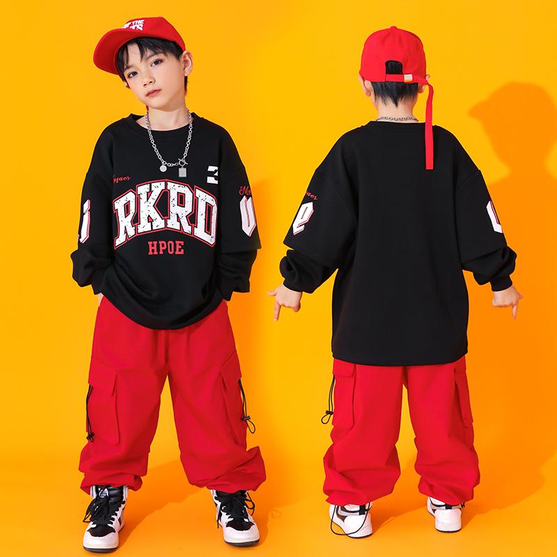 キッズ ストリート ファッション セットアップ 子供 ヒップ ホップ スーツ クール ゆったり パフォーマンス ダンス 長袖 ユニセックス