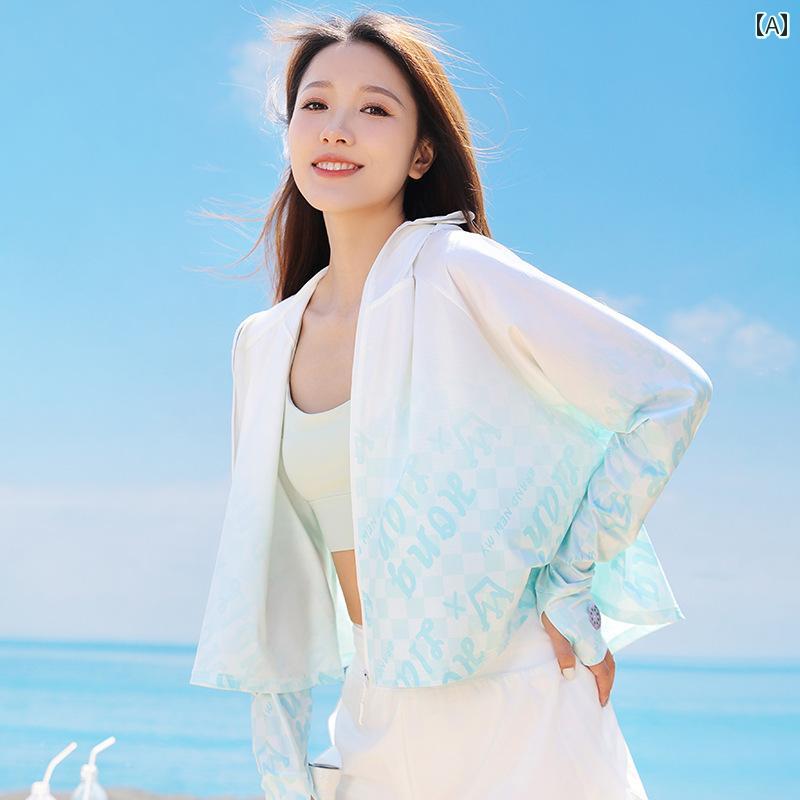 グラデーション フェイスカバー フード クロップド丈 日焼け防止 服 レディース 夏 薄手 通気性 スポーツ レジャー