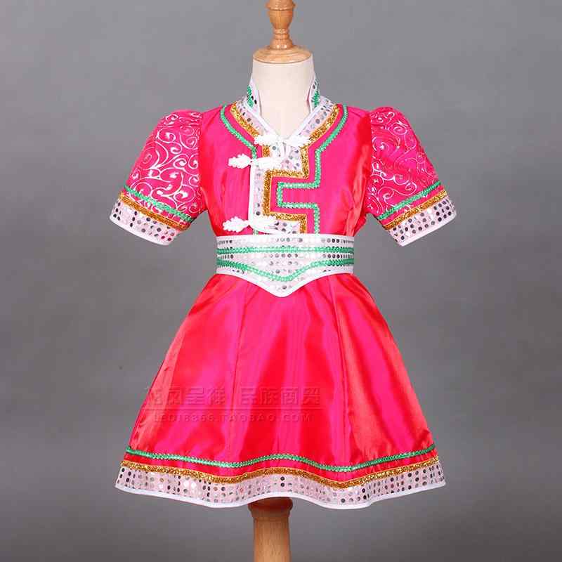 夏 子供 モンゴル 服 女の子 半袖 スカート プリンセス 女の子 ローブ ダンス パフォーマンス 服 薄手 衣装