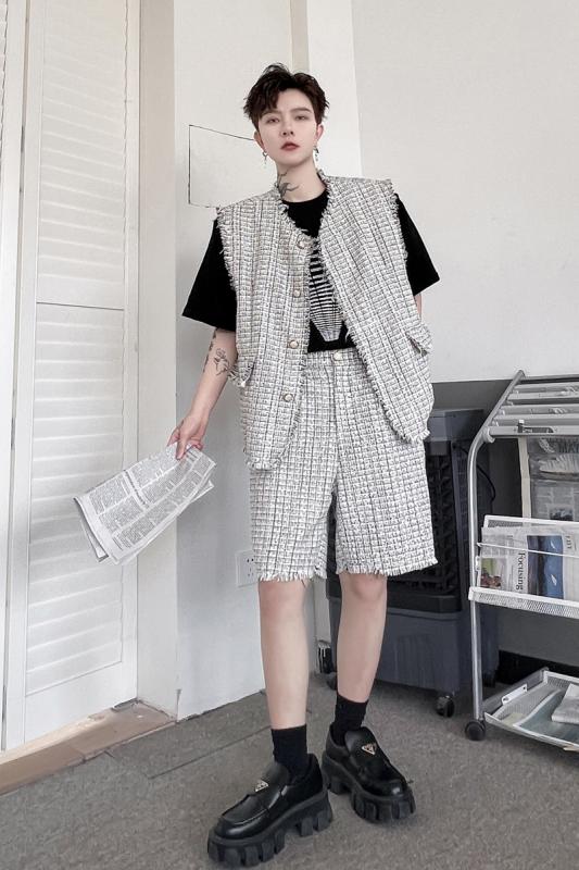 ベスト ショートパンツ セット ノースリーブ 夏 白 黒 メンズ かっこいい ファッション ホワイト ブラック