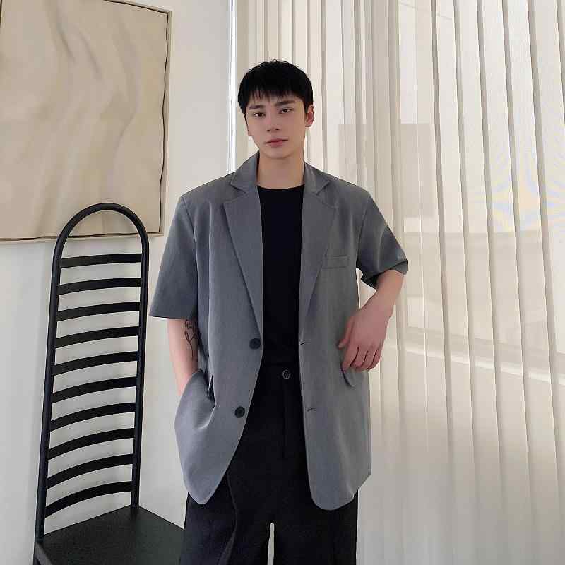 ジャケット 上着 メンズ ゆったり ラウンドヘム レジャー 五分袖 夏 フラット襟 シングルブレストボタン