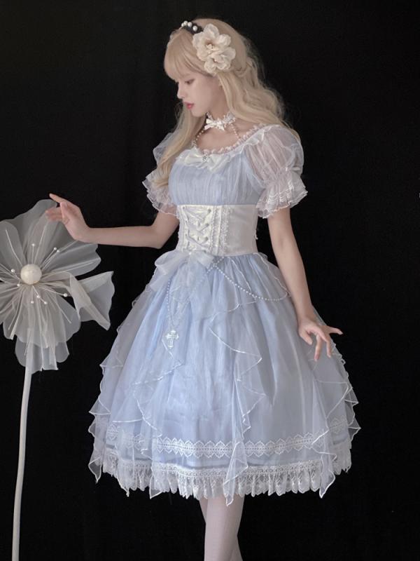 ロリータ ドレス ワンピース 半袖 プリンセス スカート レース レディース かわいい 衣料品 夏 レディース