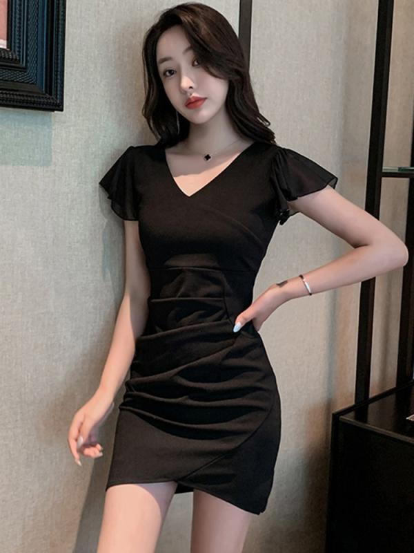 キャバドレス ミニスカート キャバ セクシー レディース 不規則 ヒップスカート Vネック ワンステップスカート 夏 ハイウエスト