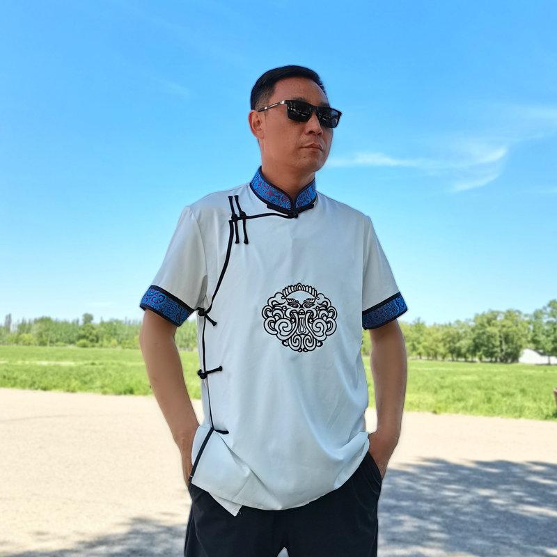 夏 モンゴル 半袖 メンズ 薄手 エスニックシャツ 立ち襟 モンゴル 半袖カーディガン モンゴル 服