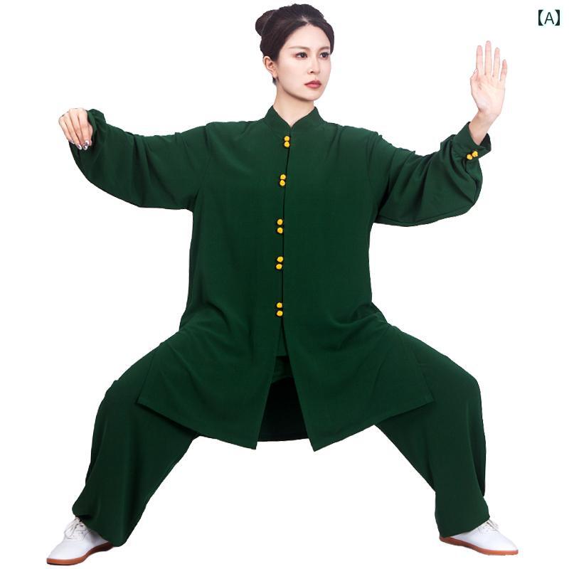 カンフーウェア スポーツウェア トレーニングウェア パフォーマンス衣装 太極拳 服 春夏 レディース メンズ 中長丈 武道 練習服 ダークグリーン ミディアム丈 メンズ レディース兼