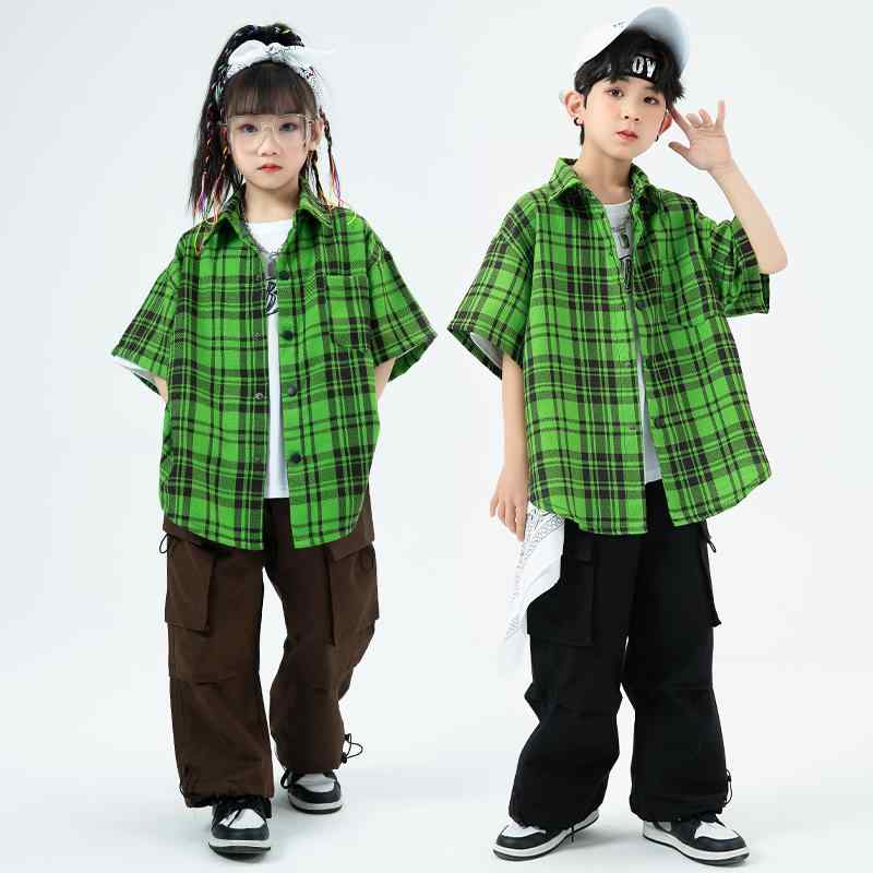 子供 キッズウェア ジュニア 半袖 ゆったり セットアップ ストリート ファッション ダンス パフォーマンス 衣装 メンズ レディース兼 かわいい ユニーク チェック イベント ｜セキュアデポ