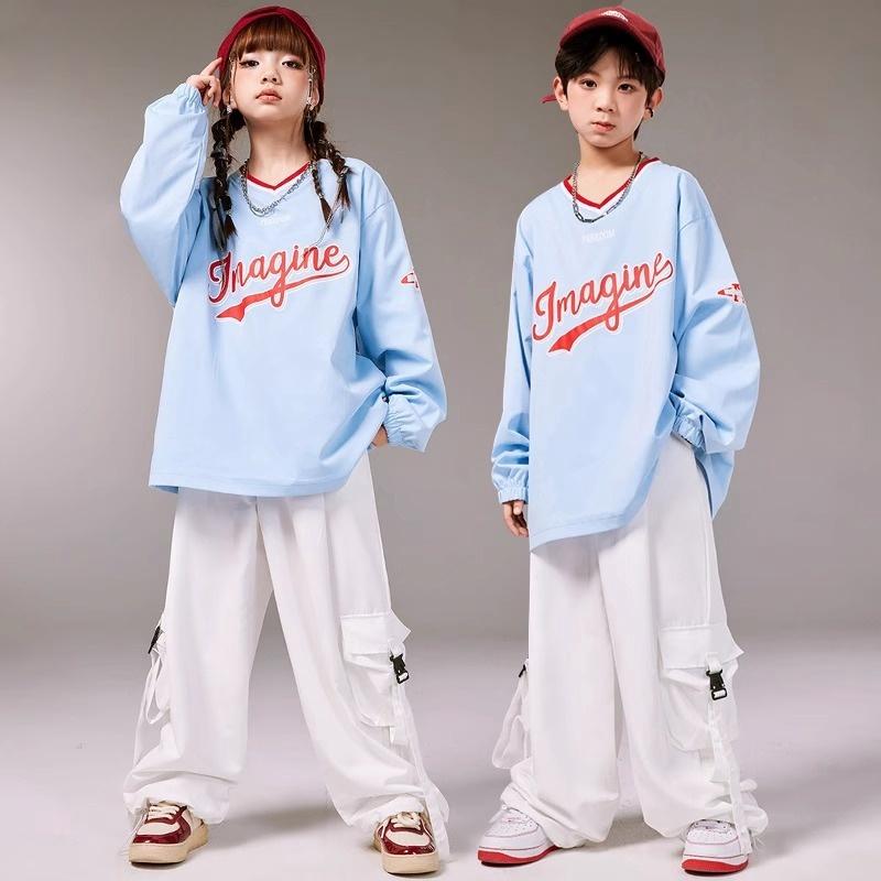 子供 ボーイズ 女の子 ファッション ヒップホップ パフォーマンス トップス 長袖 カーゴパンツ セットアップ 練習着 カジュアル 動きやい 快適 ゆったりフィット