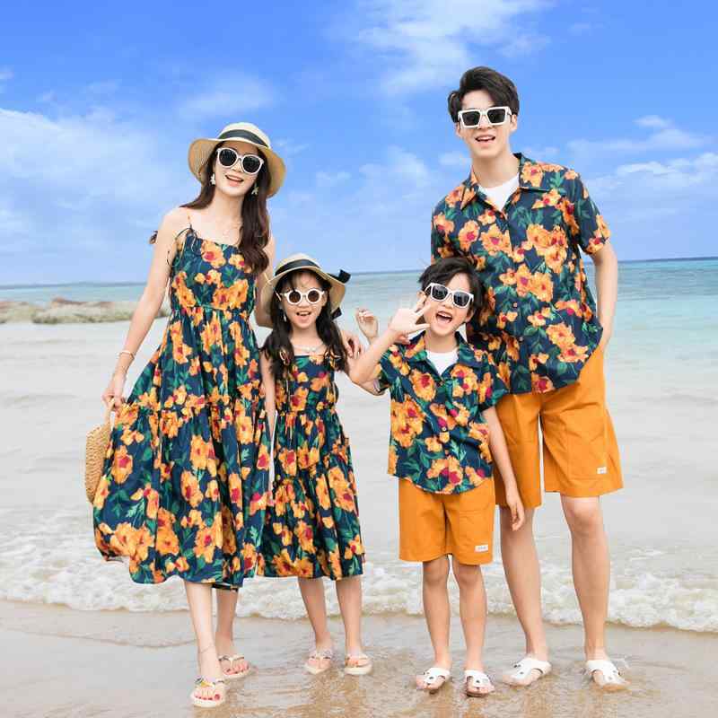 家族 お揃い リンクコーデ ファミリー カップル 親子 母 息子 ストリート シャツ 夏服 バカンス 半袖 花柄