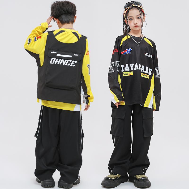 子供服 キッズ ダンス パフォーマンス 衣装 ストリート コスチューム ヒップホップ ステージ 個性 ベスト チョッキ ド セット
