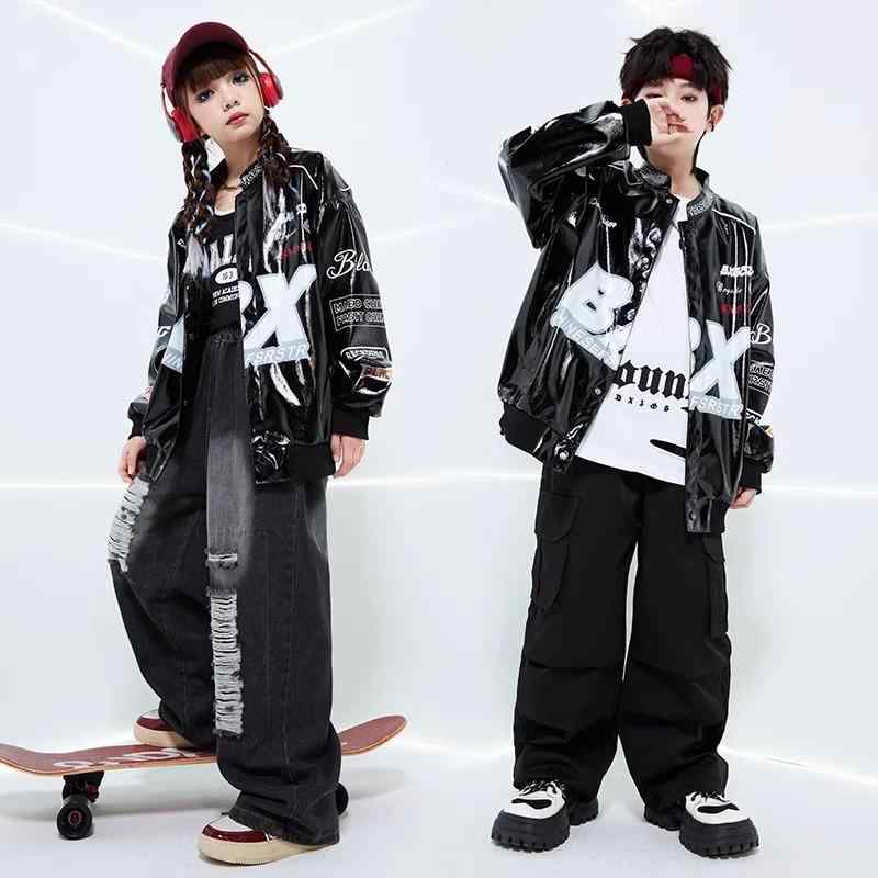 ストリート ダンス 子供 服 ヒップホップ オートバイ パンツ ジャケット 男の子 セット カジュアル 衣装 パフォーマンス アウター ステージ 女の子