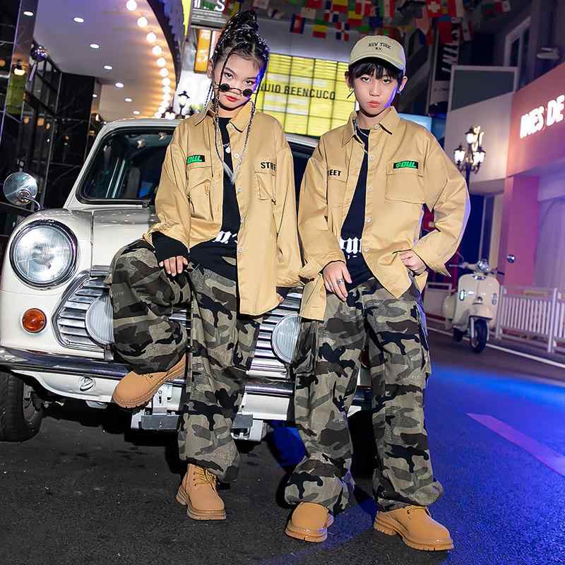 子供 ヒップホップ 服 迷彩 パンツ セット ストリート 男の子 女の子 クール シャツ パフォーマンス おしゃれ 衣装