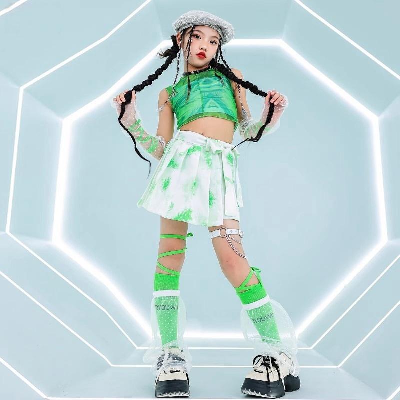 女の子 女の子 子供 ジュニア 夏 ダンス パフォーマンス 衣装 メッシュ スカート ノースリーブ へそ出し レースアップ ユニーク フェス スタイリッシュ かわいい ポップ