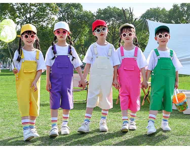 幼児 キッズウェア 夏 子供 オーバーオール 半袖 セットアップ カラフル ダンス パフォーマンス 衣装 ファッション おしゃれ カジュアル かわいい ポップ
