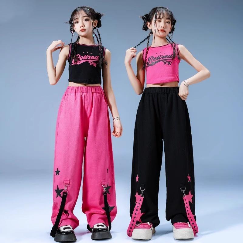 子供服 女の子 キッズウェア ダンス パフォーマンス 衣装 ノースリーブ セットアップ ストリート ファッション かわいい かっこいい クール おしゃれ モダン ブラックベース