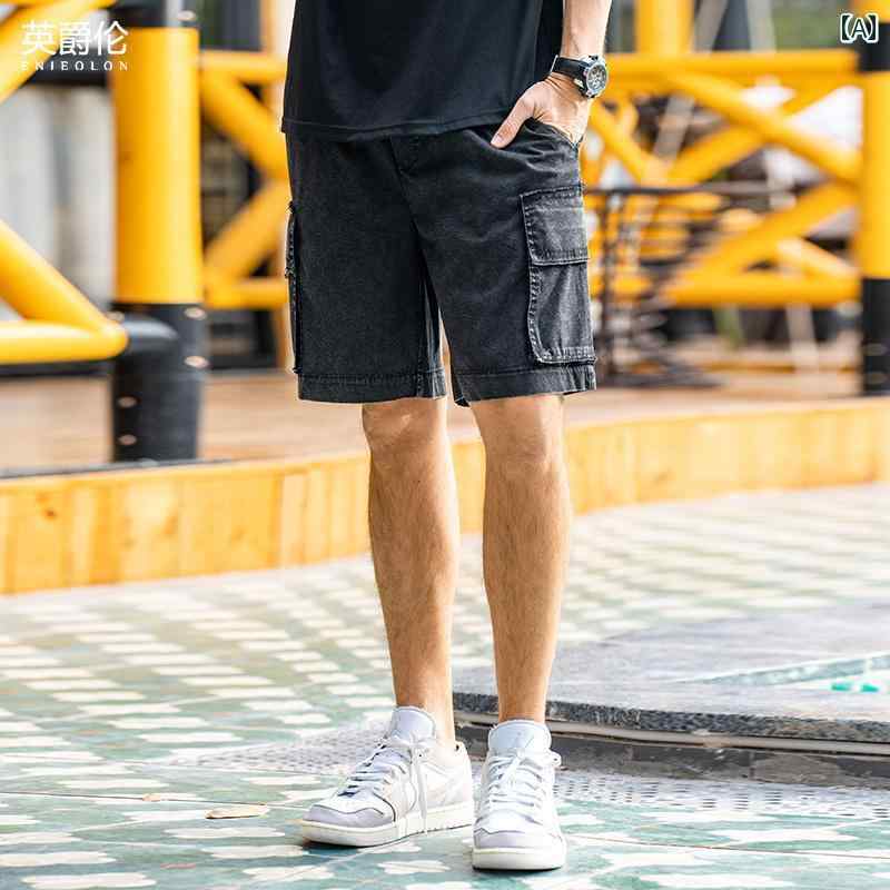 ハーフパンツ メンズ 半ズボン レジャー ビーチ アウトドア パンツ ショートパンツ 夏 アメリカン レトロ ウォッシュド デニム カジュアル