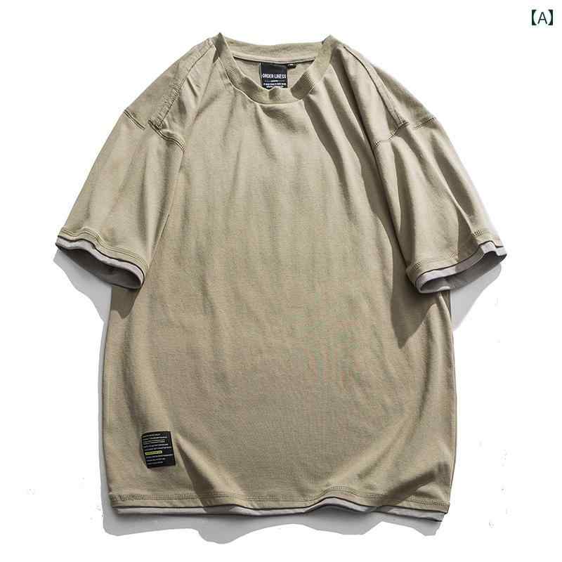 Tシャツ おしゃれ メンズ 半袖 夏 ストリート アメリカン カジュアル 紳士服 メンズ ゆったり トップス レトロ ラウンドネック 韓国 重ね着風