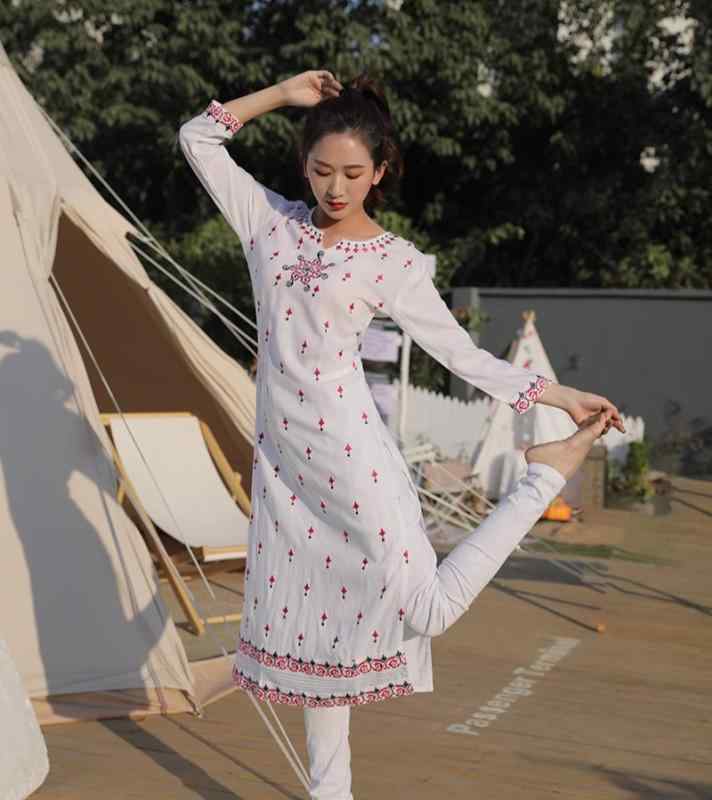 レディース ワンピース エスニックファッション 民族衣装 インド 綿 吸汗性 通気性 刺繍 瞑想 瞑想 春夏 丈 エキゾチック ゆったりシルエット