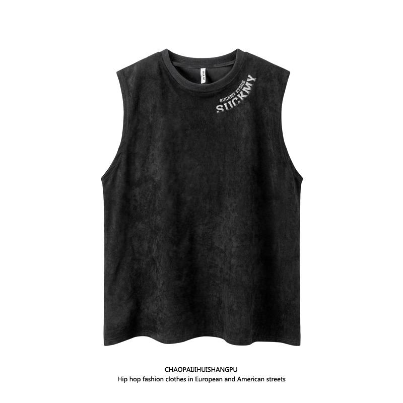 メンズ レディース ノンスリ Tシャツ 無地 鹿革 ベスト カジュアル ラウンドネックプルオーバー カップル 夏 ノースリーブ Tシャツ かっこいい