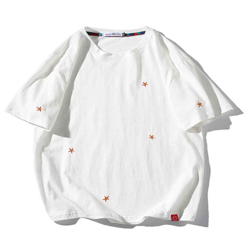 夏 シンプル 刺繍 ラウンドネック 半袖 Tシャツ メンズ レディース カップル カジュアル 快適 学生 星 おしゃれ