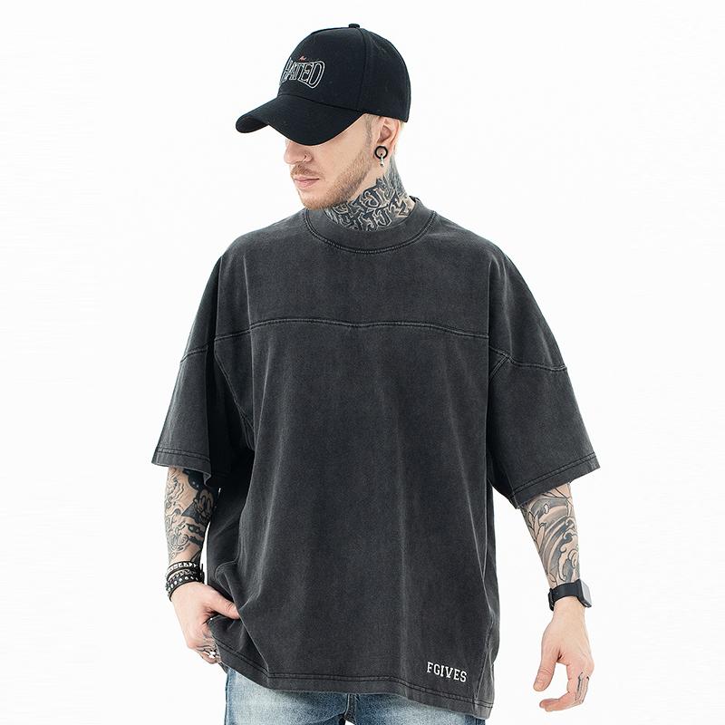 Tシャツ 半袖 夏 ゆったり アメリカン ストリート スケーター メンズ カジュアル おしゃれ ウォッシュド加工 オーバー サイズ ステッチ シャツ オーバーサイズ