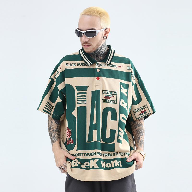 Tシャツ 半袖 夏 ゆったり アメリカン ストリート スケーター メンズ カジュアル おしゃれ レトロ 配 ポロシャツ シャツ オーバーサイズ