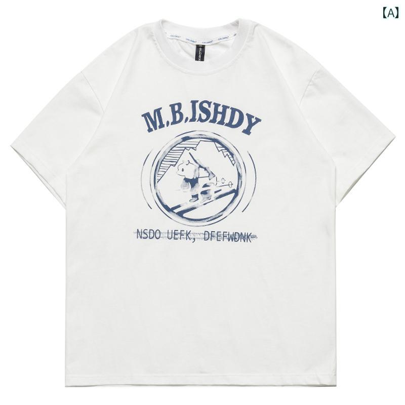 Tシャツ メンズ 半袖 夏 ストリート カジュアル 紳士服 メンズ トップス おしゃれ レトロ ラウンドネック カップル