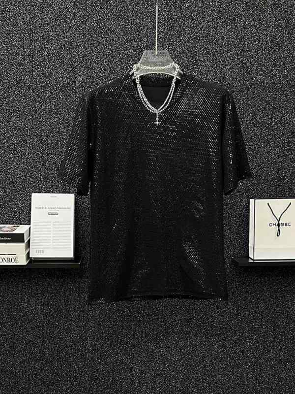 夏 メンズ おしゃれ着 スパンコール キラキラ 半袖 Tシャツ メンズ アメリカン 夏 半袖 シャツ トップス ゆったり