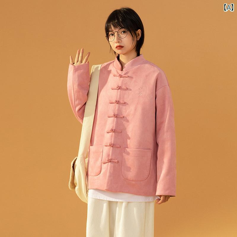 メンズ レディース 中華 スーツ 春秋 チャイナ風 唐装 カップル ジャケット レトロ スタンドカラー プレート ボタン レディース